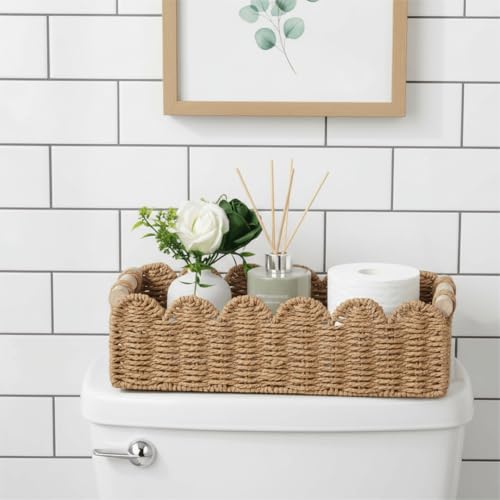 CubesLand Scalloped Toilet Paper Storage Basket W/Handle for Home - Image 3