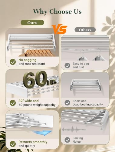 32'' Wall Mounted Clothes Drying Rack, Foldable & | Laundry & Clothing - Image 6