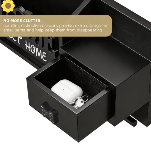 Key Holder Wall Mount with 3 Hooks and Storage Drawer - Image 8
