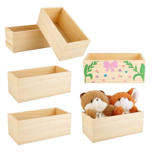 NBEADS 6 Pcs Rectangle Wood Box, Unfinished Wooden Craft Storage - Image 2