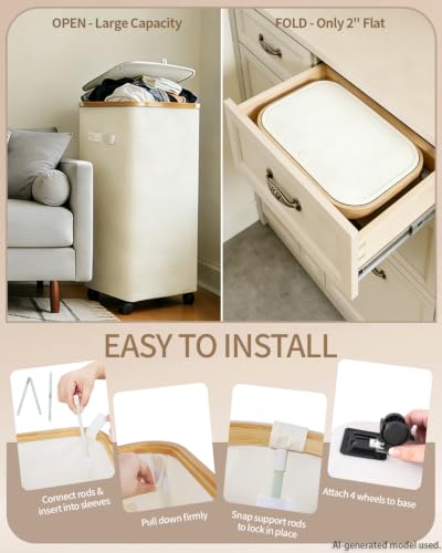 Laundry Hamper with Wheels, 75L Rolling Laundry Basket - Image 6