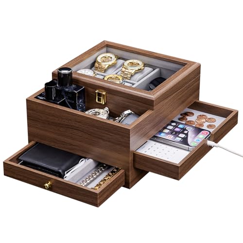Homde Wooden Watch Box for Men: 3-Layer Organizer wi | All Products - Image 2