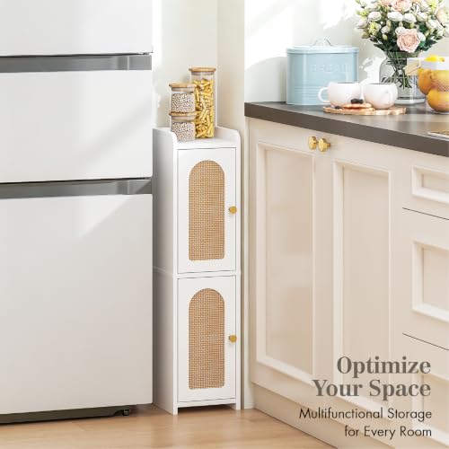 Spirich Slim Bathroom Storage Cabinet, Arched Rattan-Style Doors - Image 8