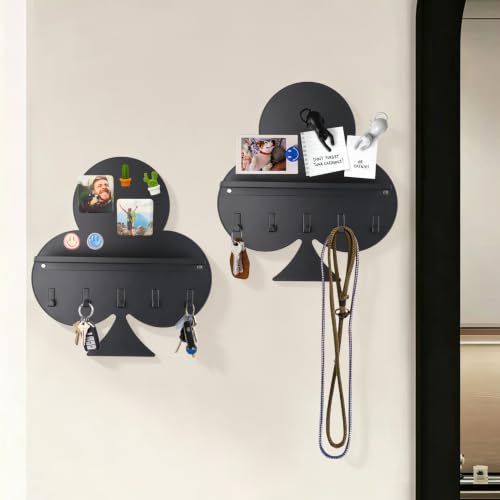 Gurfuy Key Holder for Wall with Shelf - Black Clubs Metal - Image 7