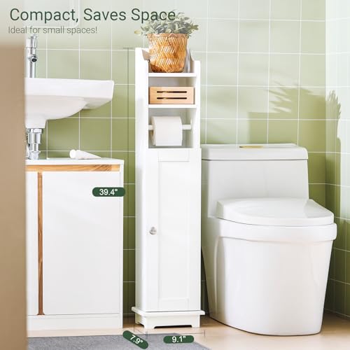 Haotian Toilet Paper Storage Cabinet, 7.8 x 9 x 39 in, White - Image 5