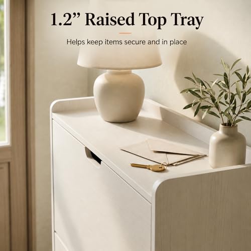 White Slim Shoe Cabinet with 3 Flip Drawers, 52" Tall Narrow Shoe - Image 6