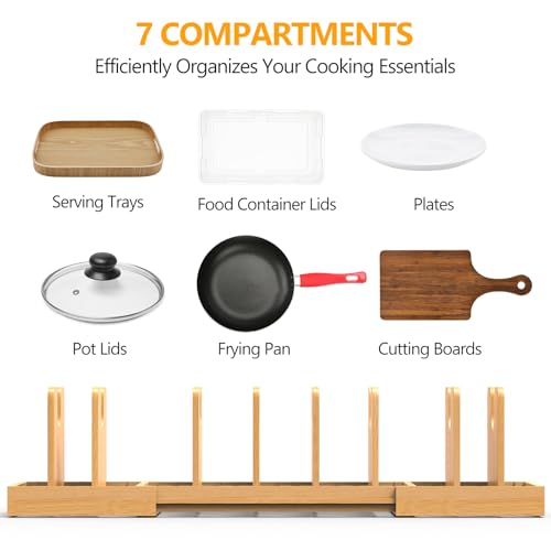 Pots and Pans Organizer Under Cabinet,Bamboo Pot Lid Organizer - Image 5