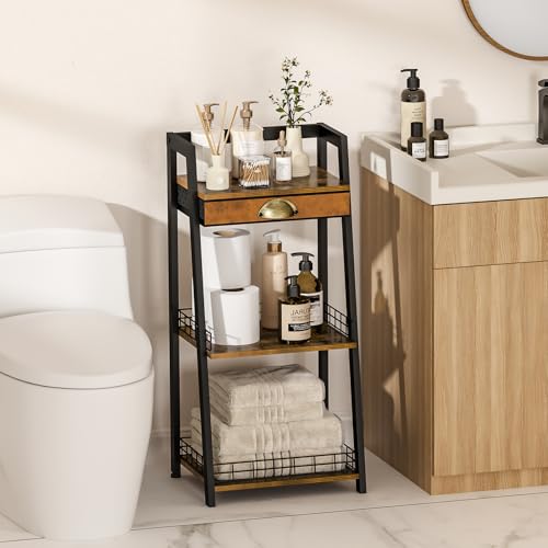 keomaisyto 3-Tier Bathroom Shelves with Canvas Drawer, Floor - Image 3