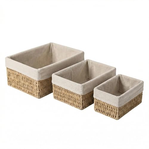 Wicker Storage Baskets Set of 3, Bathroom & Shelf Bins - Image 2