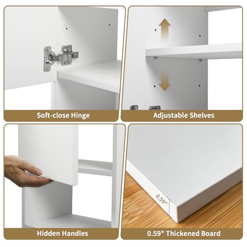 Wall Mounted Storage Cabinet with LED Light, Bathroom Over Toilet - Image 5