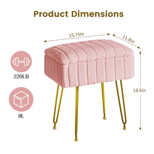 FUXA Vanity Stool Chair with Storage, Faux Fur and Metal Legs - Image 4