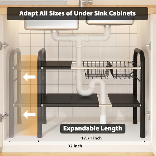 Expandable Under Sink Organizer, 2 Tier Under Sink Shelf - Image 3