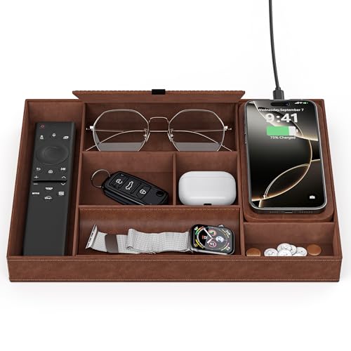 Leather Valet Tray with Wireless Charging Pad - Luxury EDC - Image 2