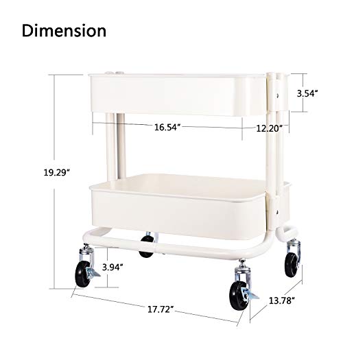 Melody House 2-Tier Metal Utility Rolling Cart Storage Side End - Image 4