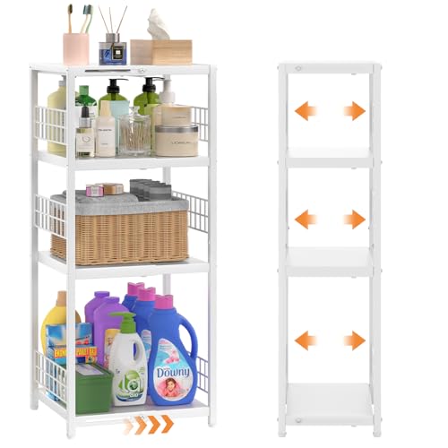 4 Tier Expandable Slim Storage Shelf, Metal Shelving Unit - Image 2