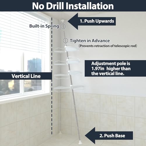 Corner Shower Caddy Tension Pole, 4 Adjustable Shelv | All Products - Image 7