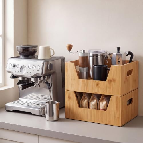 2 Pcs Stackable Bamboo Pantry Storage Bins for Kitchen Storage - Image 6