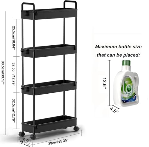 SOLEJAZZ Slim Rolling Storage Cart Skinny Bathroom Organizer, 4 - Image 3