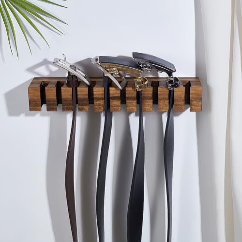 PH PandaHall Belt Organizer, Wooden Belt Holder Wall Mounted Belts Hanger with Slots Space Saving Storage for 10 Belts, Home Bedroom Closet Retail Shop, Camel, 1pc, 10.7x1.5x2.4inc