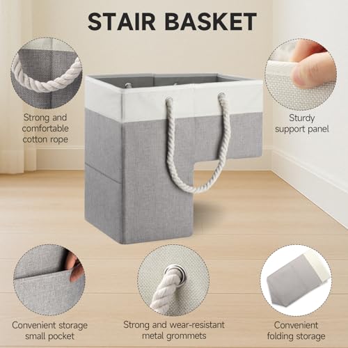 Stair Basket,1pc Gray Foldable with Handle for Wooden & - Image 4