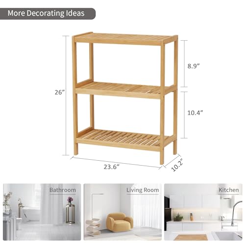 Bamboo Bathroom Shelf, Multifunctional Storage Shelf, 3-Tier - Image 4