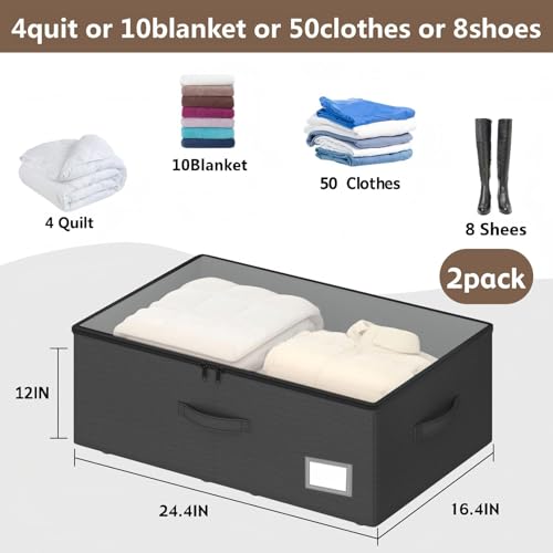 Under Bed Storage with Wheels, 12 inches height，Black - Image 4