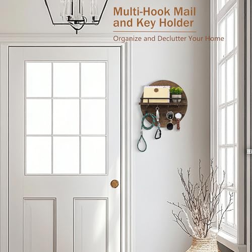 Key Holder Wall Mount with Shelf and Hooks, Mail Organizer - Image 6