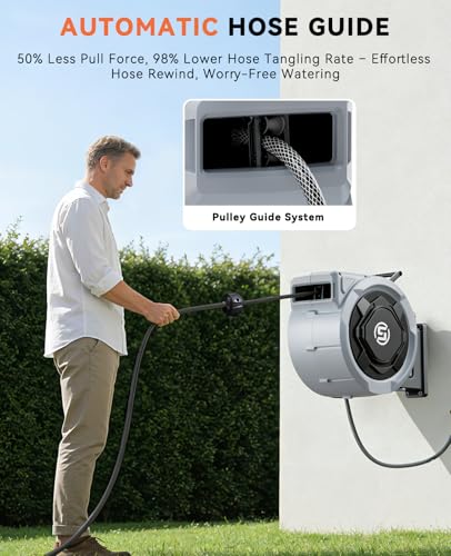 SUNPOW Retractable Garden Hose Reel - 1/2" x 150ft Wall Mounted - Image 7