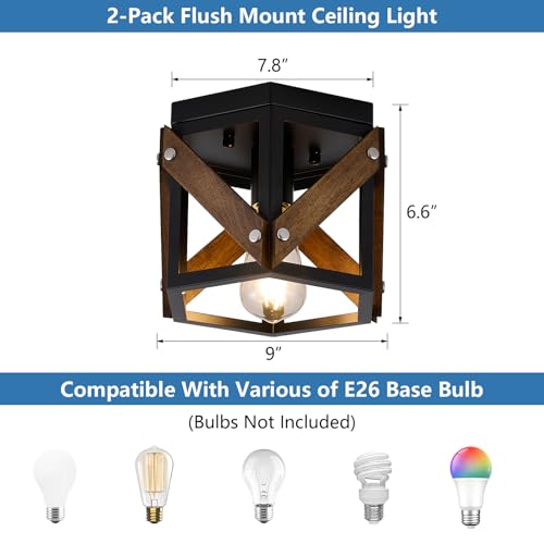 XSDeTu 2 Pack Farmhouse Flush Mount Ceiling Light, Rustic Hallway - Image 6