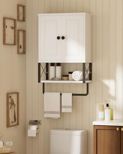 Bathroom Wall Cabinet, White Medicine Cabinet with Towel Rack - Image 3