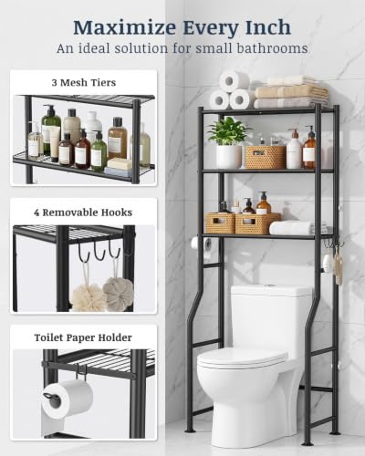 GloTika 3-Tier Over Toilet Storage Cabinet, No Drilling - Image 4