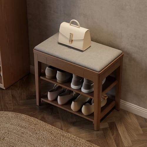 Solid Wood Shoe Bench with Storage, 2-Tier Shoe Storage - Image 2