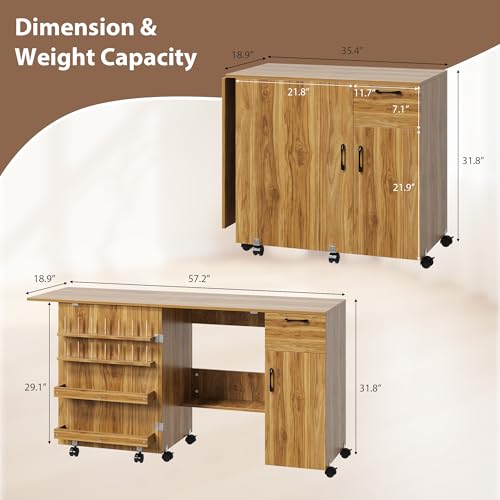 Sewing Table Folding – Storage Shelves Sliding Drawer - Image 4
