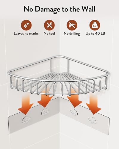 Orimade Corner Shower Caddy Stainless Steel with Hooks Wall - Image 7