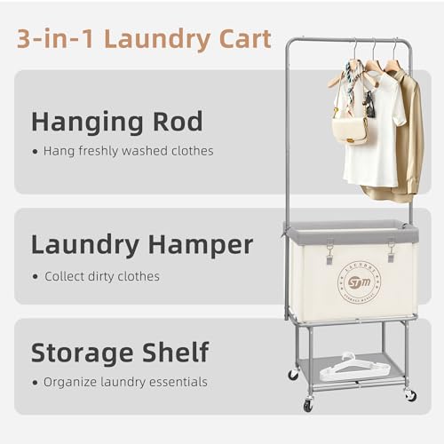 STORAGE MANIAC Rolling Laundry Cart with Hanging Bar & - Image 5