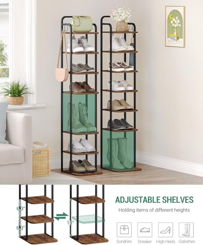 Hzuaneri 8 Tiers Vertical Shoe Rack, Tall Shoe Shelf with 2 Hooks - Image 5