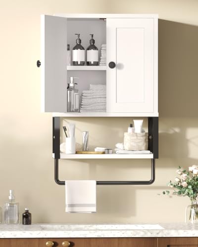 Bathroom Wall Cabinet, White Medicine Cabinet with Towel Rack - Image 5