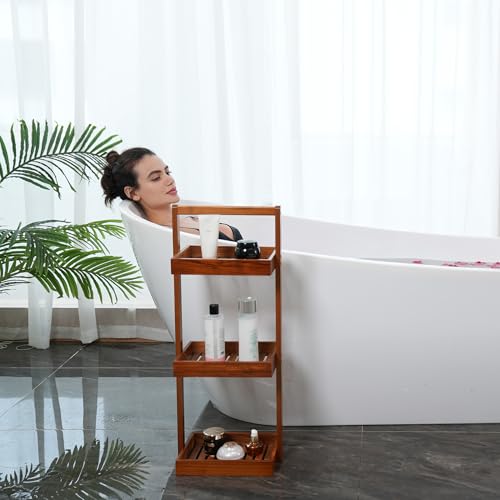 Utoplike Teak Shower Caddy Corner, Standing Organizer Shelf - Image 7