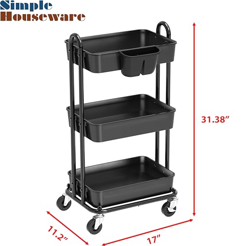 Simple Houseware 3-Tier Rolling Utility Cart with Hanging Bucket - Image 4