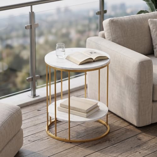 Adompacat Side Table, 2-Tier Round End Table for Couch - Image 7