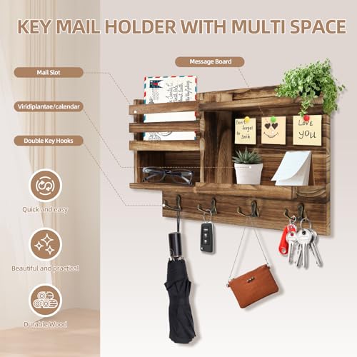 Key Holder Wall Mount, Wood Key and Mail Organizer for Wall - Image 5