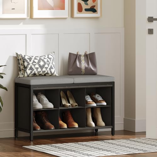 Shoe Storage Bench with Cushion, Entryway Bench - Image 3