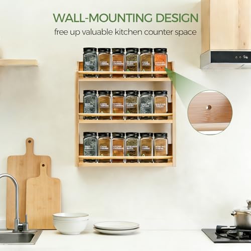 3 Tier Bamboo Spice Rack Organizer for Kitchen Countertop or Wall - Image 6