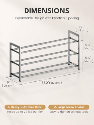 Bumusty 3 Tier Expandable Shoe Rack for Closet, Light Grey - Image 3