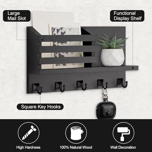 Key Holder Wall Mount, Mail Organizer for Wall with 5 - Image 3