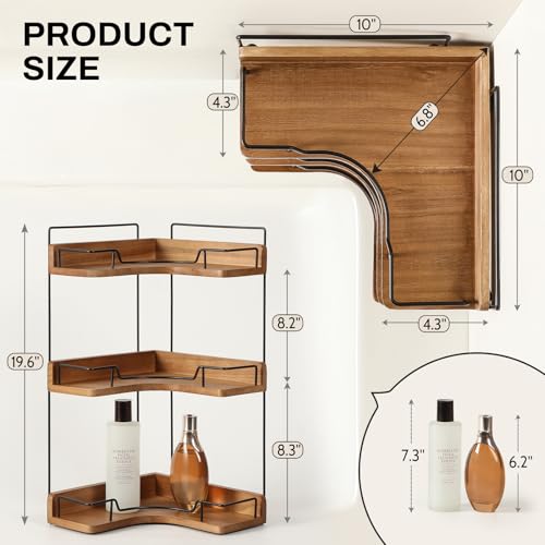 3-Tier Bathroom Counter Organizer, Wooden Corner Shelf for Vanity - Image 3