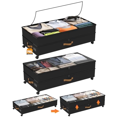 75L 2 Pack Adjustable Under Bed Storage with Wheels - Image 2