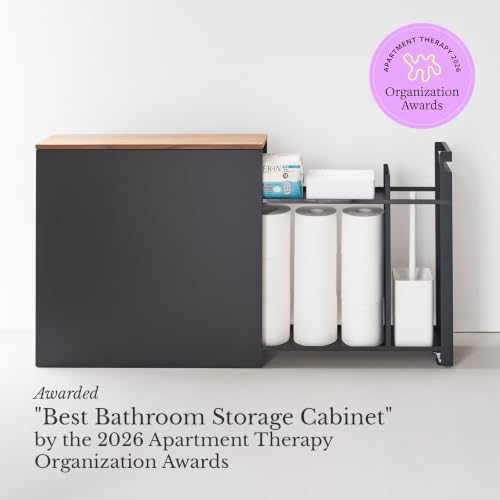 YAMAZAKI Home Pull-Out Bathroom Storage Cabinet with Wood Top - Image 5