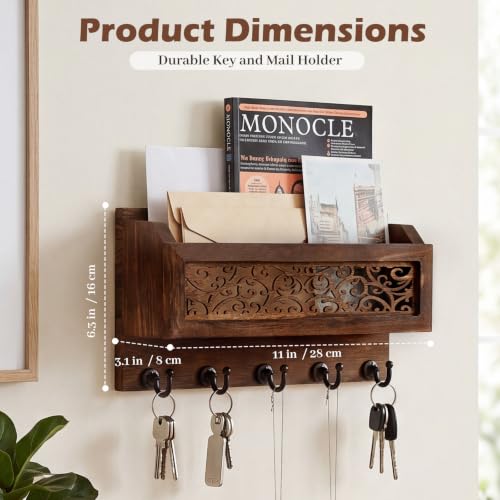 Novabright Wooden Key Rack Wall Mount with Mail Holder, 5 - Image 3