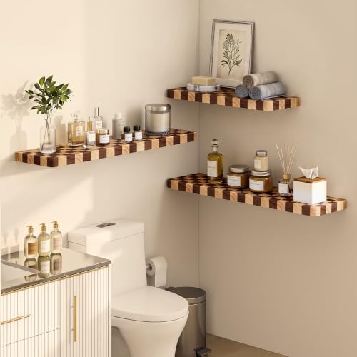 Floating Shelves for Wall, 16 Inch Solid Wood Checkered Wall - Image 8